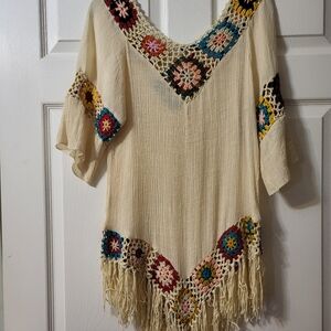 CLEARANCE Boho Crochet Fringe Tunic Bathing Suit Cover Up